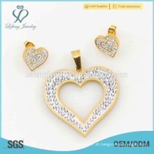 Conjuntos de jóias de coração com cristal duplo, design perfeito 316l conjuntos de jóias de aço inoxidável